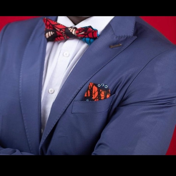 African Print Bow tie with matching pocket square O/S - Picture 3 of 3